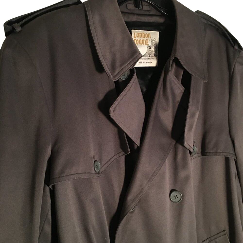 London Towne London Fog Trench Coat Mens 42R Gray Double‎ Breasted Fleece Lined